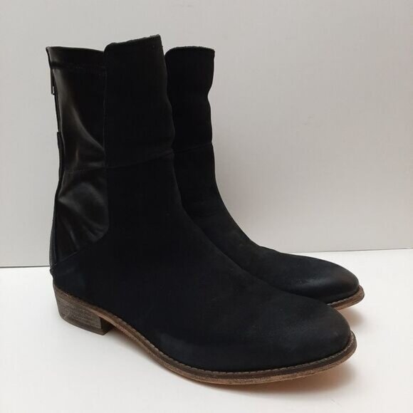 REBELS Mixed Media Short Boots Soft Genuine Leather Modern Black Sz 6 M - Picture 2 of 16